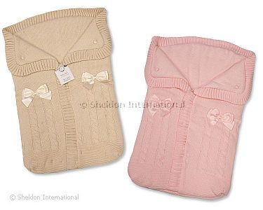 Knitted Baby Swaddle Bag with Padding and Bows - Wholesale