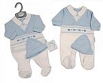 Smocked Baby Boys Faux 2 pcs Set with Hat - Little Birds