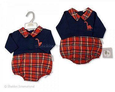 Baby Tartan Short Romper - Dino - Wholesale