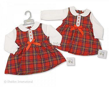 Baby Tartan Dress with Lace and Bow - Wholesale