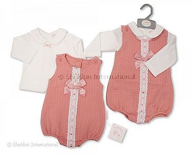 Baby Girls 2 pcs Romper Set with Lace and Bow - Wholesale