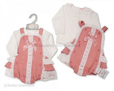 Baby Girls 2 pcs Dress Set with Lace and Bow - Wholesale