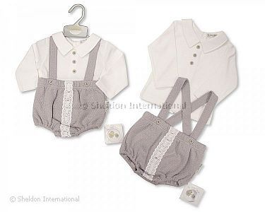 Baby 2 pcs Short Dungaree Set with Lace - Wholesale