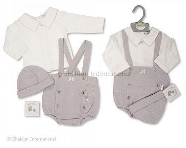 Baby 2 pcs Short Dungaree Set with Bow and Hat - Wholesale