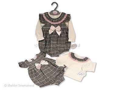 Baby Girls 2 pcs Short Romper Set with Bow and Lace  - 12-24 Months - Wholesale