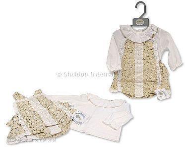 Baby Girls 2 pcs Short Dungaree Set with Lace - Wholesale