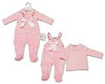 Baby Girls 2 pcs Dungaree Set with Dimple Dots and Bow
