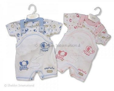 Baby Short Dungaree Set - Elephants - Wholesale