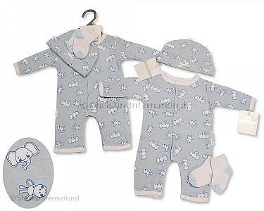 Baby Boys All-In-One with Hat and Socks - Elephant/ Giraffe - Wholesale