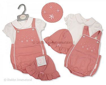 Baby Girls 2 pcs Dungaree Set with Hat - Wholesale