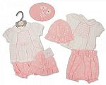Wholesale Girls 2 pcs Short Set with Smocking and Hat - Flowers