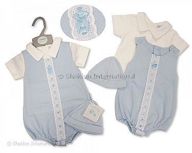 Baby Boys 2 pcs Romper Set with Lace and Hat - Wholesale