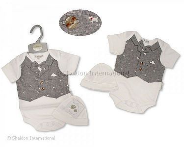 Baby Boys Bodyvest with Faux Waistcoat and Hat - Dog - Wholesale