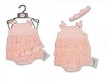Wholesale Girls Tiered Romper with Bows and Headband - Pink