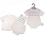 Baby Boys 2 pcs Dungaree Set with Smocking - 0-12 Months