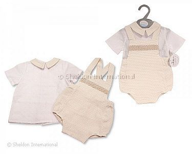 Baby Boys 2 pcs Dungaree Set with Smocking - 0-12 Months - Wholesale