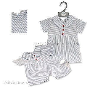 Baby Boys Striped Short Romper with Back Opening - Wholesale