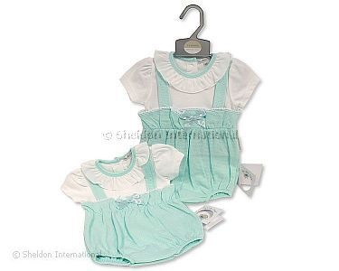 Baby Girls Faux 2 pcs Dungaree Set with Bow and Lace - Wholesale