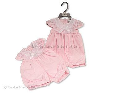 Baby Girls Romper with Lace and Bow - Wholesale