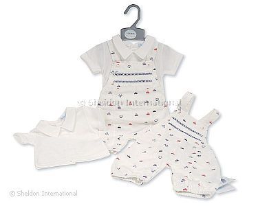 Baby Boys Long 2 pcs Dungaree Set - Cars - Wholesale