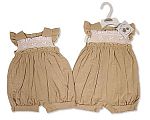 Wholesale Girls Linen Romper with Smocking and Bows