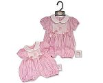 Baby Girls Striped Romper with Bows - Bunny