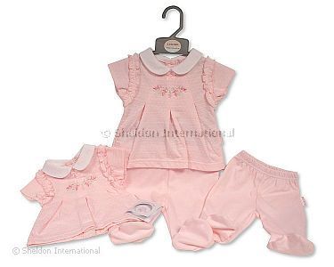 Baby Girls 2 pcs Set with Embroidery - Flowers - Wholesale