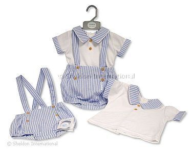 Baby Boys 2 pcs Striped Short Dungaree Set with Buttons - Wholesale