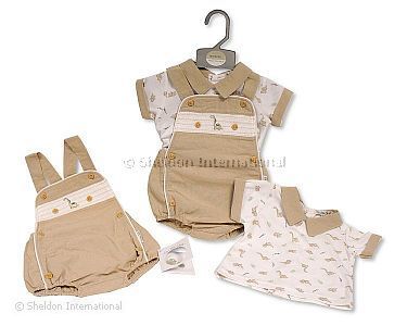 Baby Boys 2 pcs Dungaree Set - Dino - Wholesale
