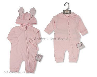 Baby All-In-One with Bunny Ears - Long - Pink - Wholesale