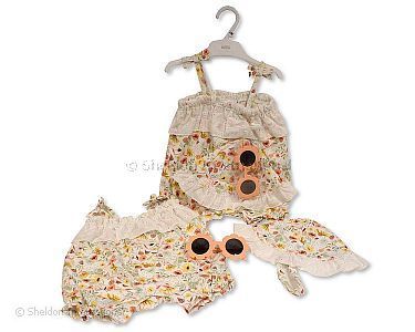 Baby Girls 2 pcs Romper Set with Sunglasses - Wild Flowers - Wholesale