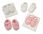 Knitted Baby Booties - Pink and White - 344