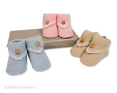 Knitted Baby Booties with Button - Wholesale