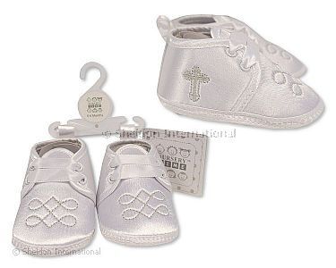 Baby Boys Christening Shoes - Cross - Grey Embroidery - Wholesale