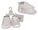 Baby Boys Christening Shoes - Cross - Grey Embroidery