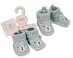 Wholesale Knitted Booties with Teddy Face Embroidery and Ears - Sky
