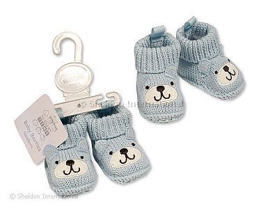 Knitted Baby Booties with Dog Face Embroidery and Ears - Wholesale