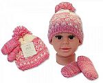 Wholesale Girls Knitted Pom-Pom Hat and Mitten Set with Lining