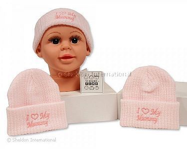 Baby Girls Knitted Hat - I Love Mummy - Wholesale