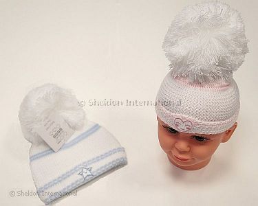 Baby Knitted Pompom Hat - Heart/Star - Wholesale