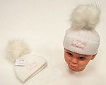 Wholesale Girls Knitted Pompom Hat - I Love Mummy