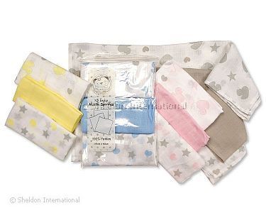 Baby Muslin Squares 3 Pack - Printed and Plain - Wholesale