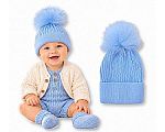 Wholesale Pom-Pom Hat with Smooth Brim- Sky
