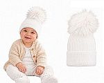 Wholesale Pom-Pom Hat with Smooth Brim- White