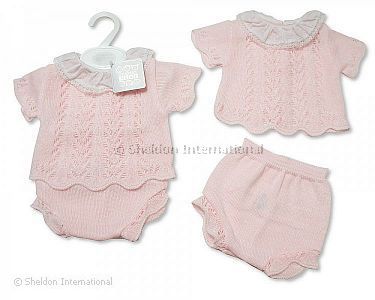 Baby Girls Knitted 2 pcs Set with Lace Collar - Wholesale