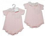 Baby Girls Knitted Romper with Lace Collar