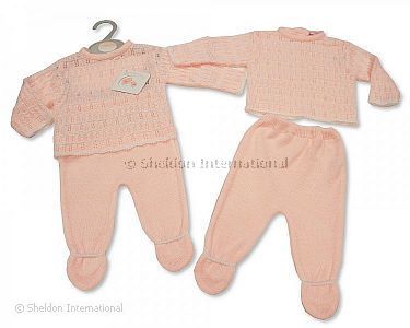 Knitted Baby Girls 2 pcs Pram Set - 052 - Wholesale