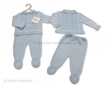 Knitted Baby Boys 2 pcs Pram Set -056 - Wholesale