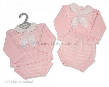 Knitted Baby Girls Short 2 pcs Set with Bow - Wholesale