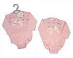 Knitted Baby Girls Romper with Bow and Flower Print